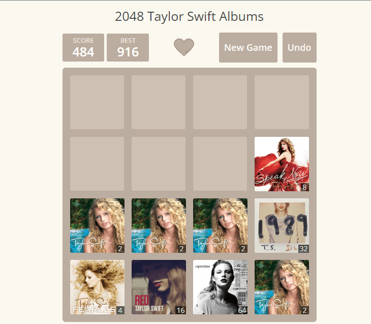 taylor swift 2048 game